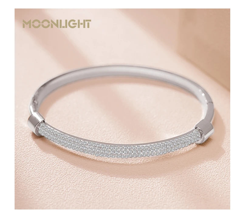 MOONLIGHT Fashion Cubic Zirconia Cuff Bangles for Women Trendy Titanium Steel Circular Classic Bracelet