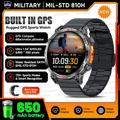 2025 New Military GPS Smartwatch T-Rex3 with 5ATM Waterproof, 650mAh Battery, Heart Rate Monitor, Compass, AI GPT, and Sports Tracker for Men
