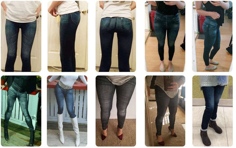 High Waist Faux Denim Print Leggings Women Sexy Skinny Pencil Pants Tummy Control Seamless Shapewear Trousers No Pocket