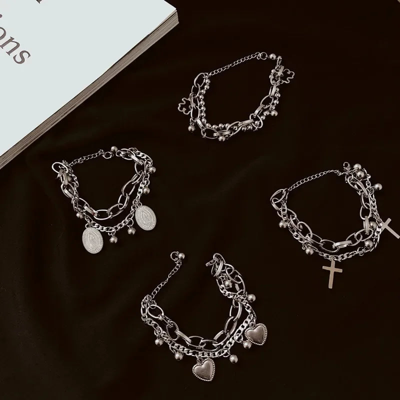 5Pcs Set Gold/Silver Color Fashion Charm Bracelet Women Retro Glossy Geometric Metal Twist Chain Bangles Bracelet Set Jewelry