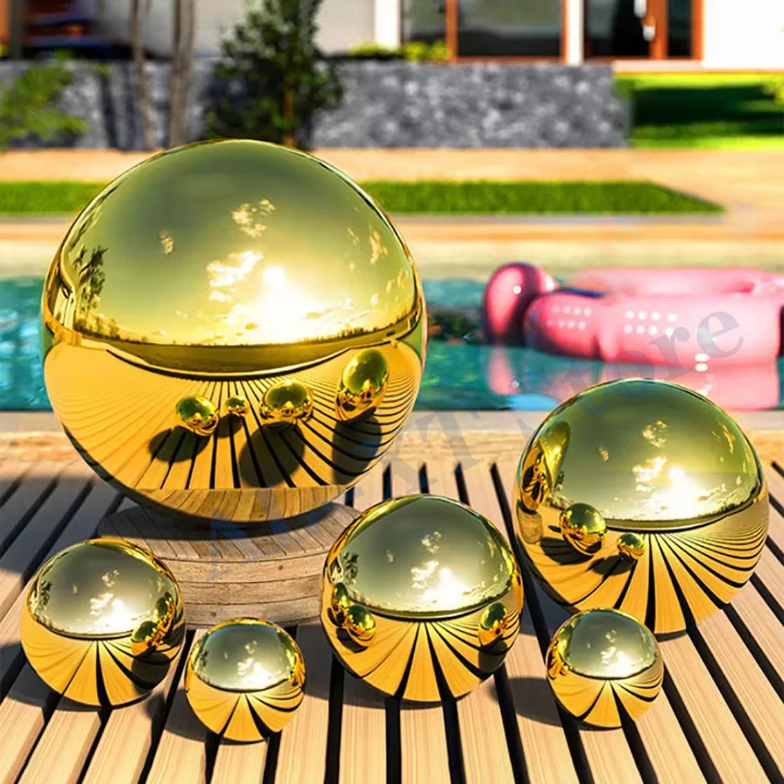 1-10Pcs 304 Stainless Steel Hollow Gazing Ball Mirror Polished Shiny Gold Sphere for Home Garden Ornament 19mm-300mm Golden Ball