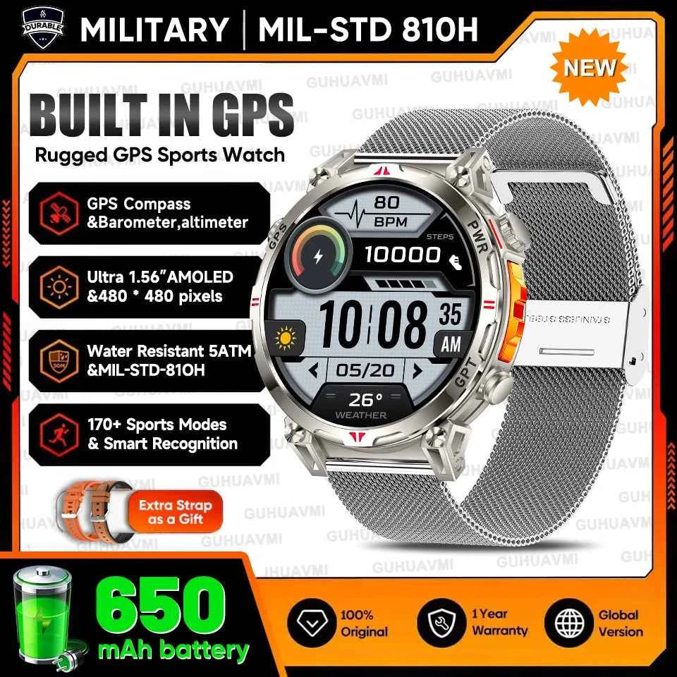 2025 New Military GPS Smartwatch T-Rex3 with 5ATM Waterproof, 650mAh Battery, Heart Rate Monitor, Compass, AI GPT, and Sports Tracker for Men - Pulse Electro