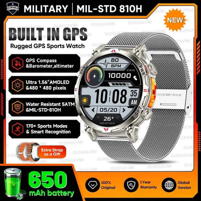 2025 New Military GPS Smartwatch T-Rex3 with 5ATM Waterproof, 650mAh Battery, Heart Rate Monitor, Compass, AI GPT, and Sports Tracker for Men - Pulse Electro