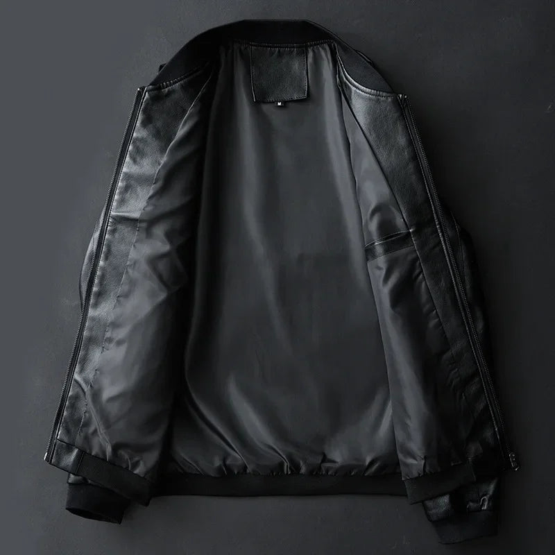 2024 Autumn New Men Black Biker PU Leather Coat Korean Fashion Men Pu Leather Jacket Trend Casual Fit Slim Baseball Clothes 8Xl